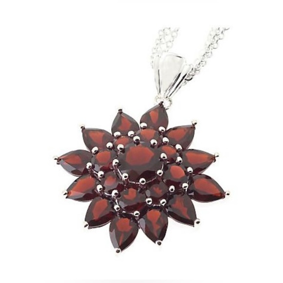 Sterling 13.50 Ct tw Garnet Cluster pendant w/18” magnetic clasp chain. - Picture 4 of 9